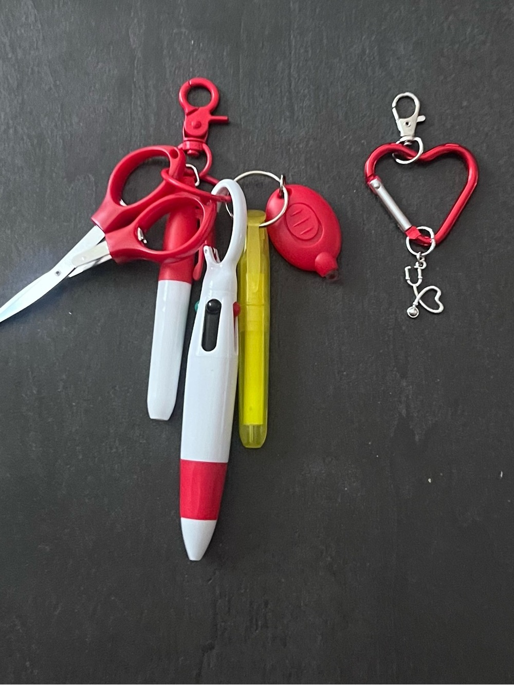 Red Heart Carabiner Nurse Keychain with Red and White Accessories
